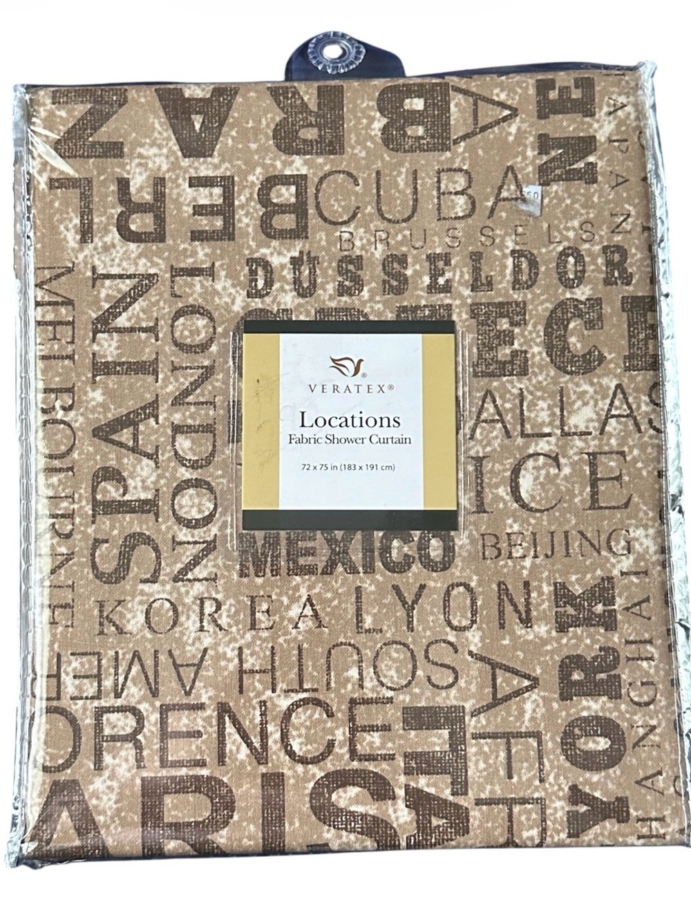 Veratex Locations Brown Fabric Shower Curtain
